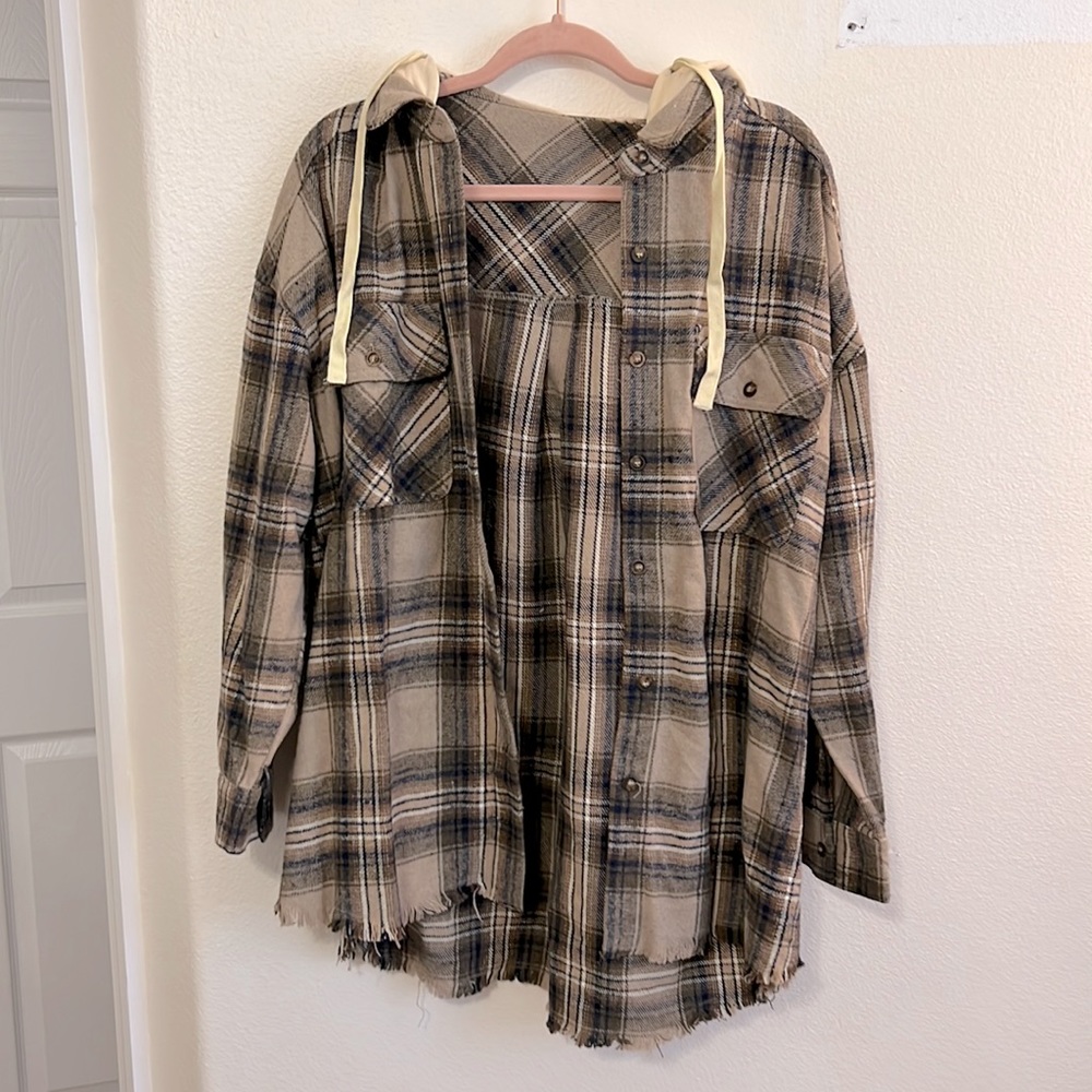 Oversized shacket with hood